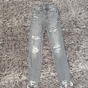 American Eagle Outfitters Gray Distressed High-Rise Skinny Jeans